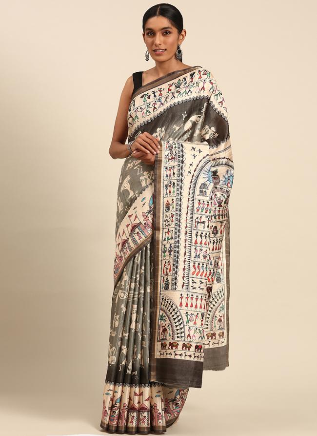 Cotton Brown Casual Wear Printed Saree